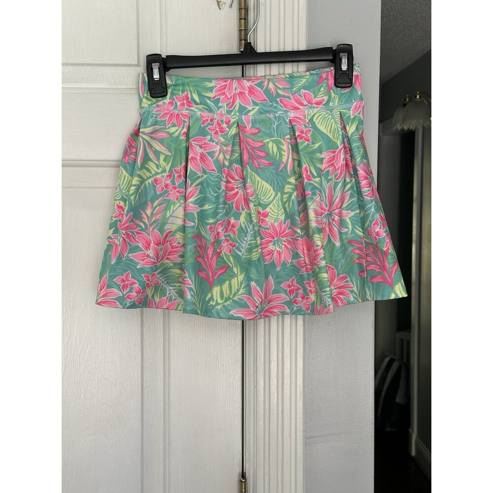 EUC Tommy Bahama Skort Skirt Pink Green Flounce Tennis Pickleball School L 10/12